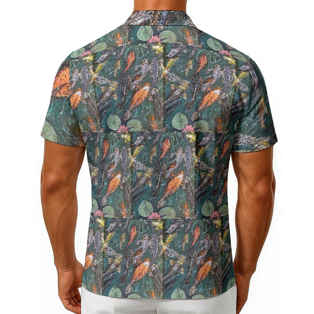 All-Over Print Men's Hawaiian Shirt With Button Closure "Koi at Mabery Gelvin Botanical Garden" print