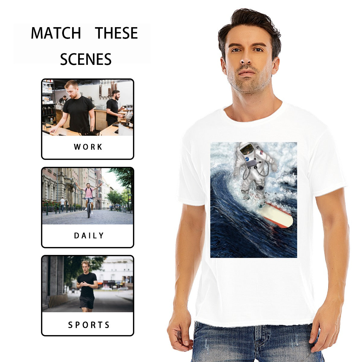 "Cosmic Surfer" Unisex O-neck Short Sleeve T-shirt | 180GSM Cotton (DTF)