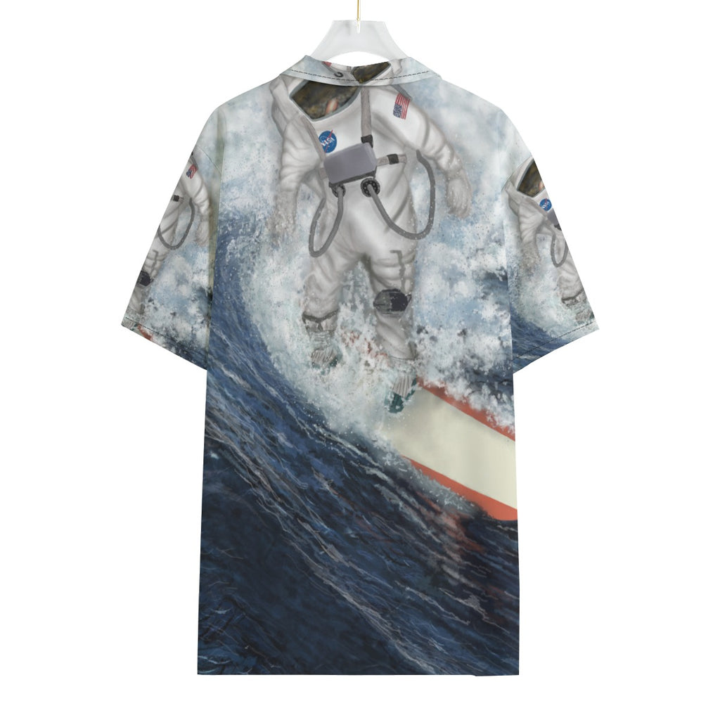 "Cosmic Surfer" All-Over Print Men's Hawaiian Shirt With Button Closure